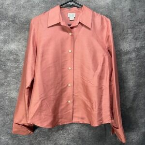 Vintage 90s Ann Taylor LOFT Raw Silk Button Up Shirt Blouse Size 8 Pink Office